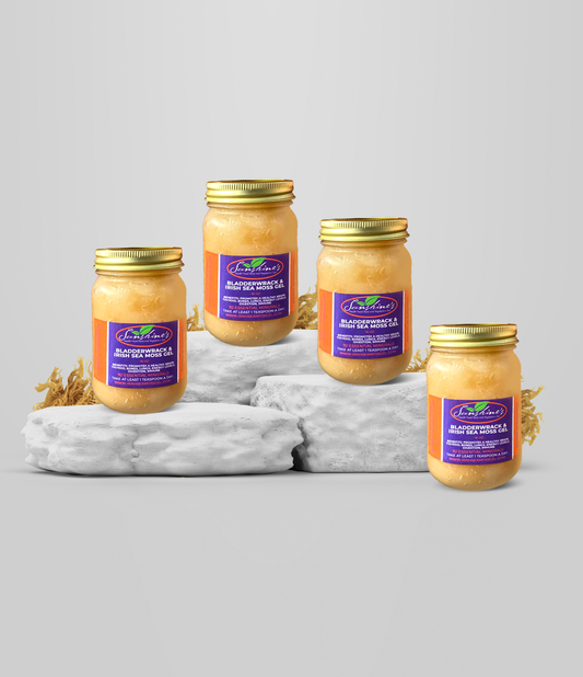 4-pack Bladderwrack & Irish Sea Moss Gel Bundle by Sunshine's  wildcrafted Caribbean sea moss and organic Maine bladderwrack, rich in 92 minerals